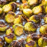 roasted brussels sprouts in a pan