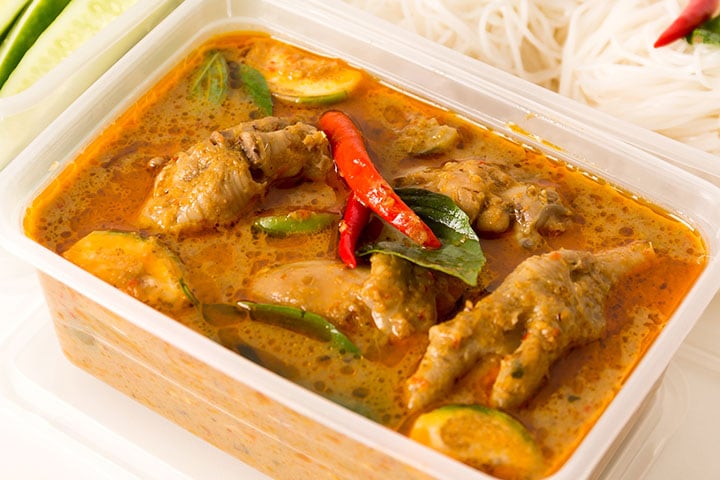 Packed meals in plastic boxes