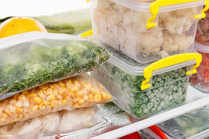 A tray of food, with Kitchen and Frozen food