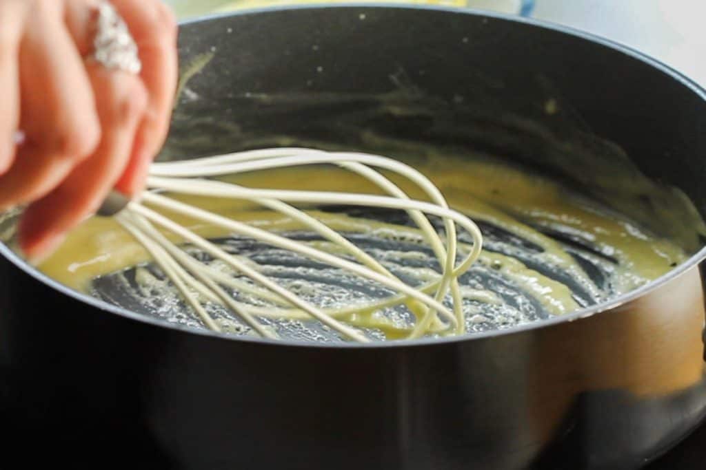 melted butter and flour ckking in a pan