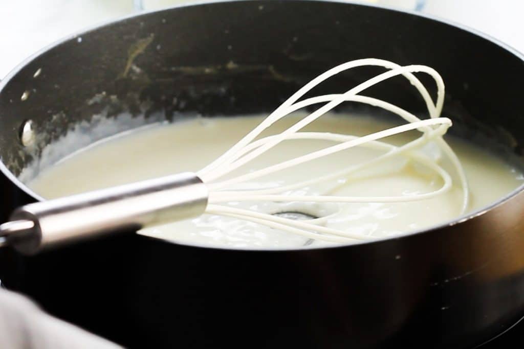 milk added to the pan with the butter mixture.