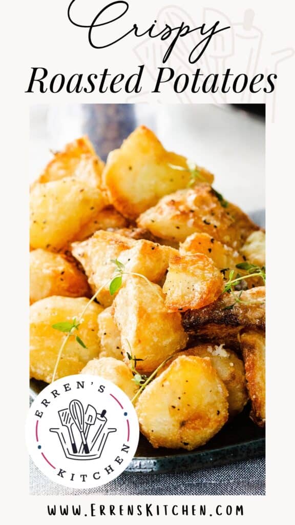 a Pinterest pin showing a dish of roasted potatoes