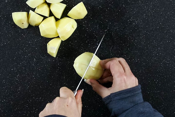 potatoes in a pot of bubbling water