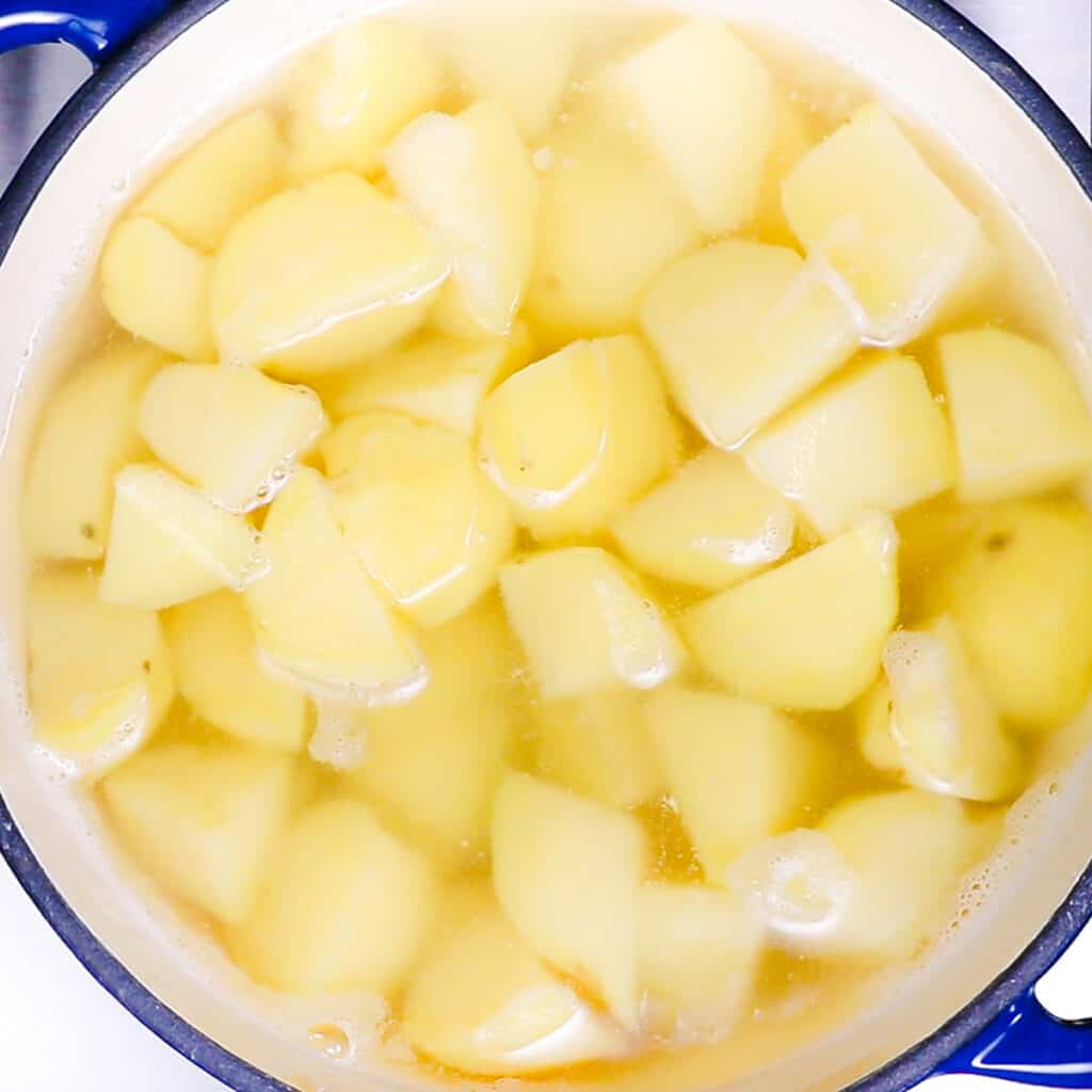 potatoes in a pot of bubbling water