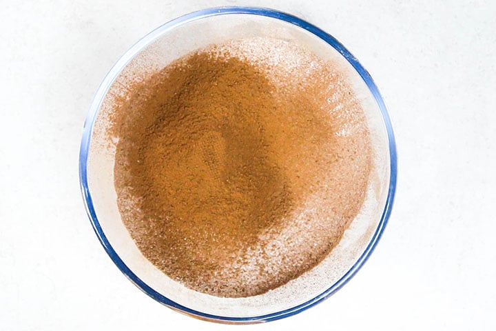 The flour and cocoa powder sifted together in a bowl