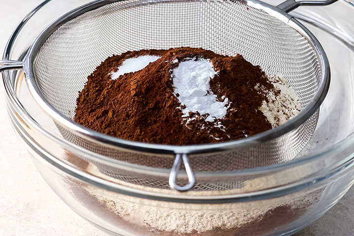 The dry ingredients added to a sifter