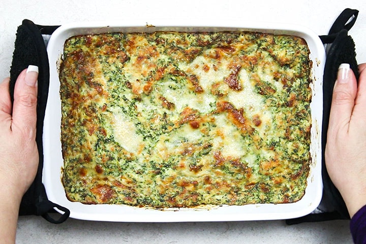 Hot Eggplant and Spinach Dip fresh from the oven