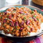 Classic Chili Con Carne served on a bed of white rice