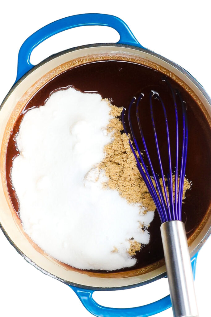 the sugar added to the pot with the chocolate mixture