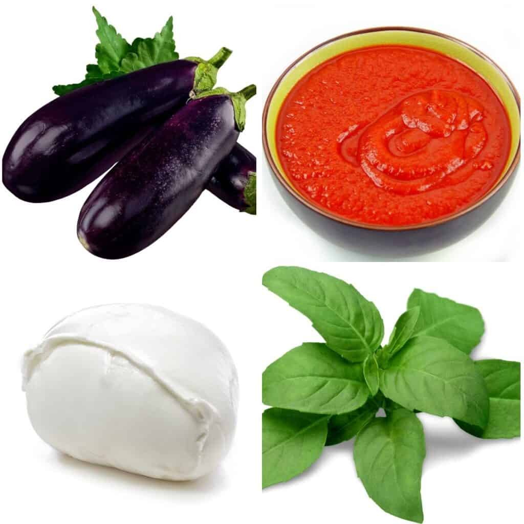 ingredients: eggplant, tomato sauce, mozarella and basil