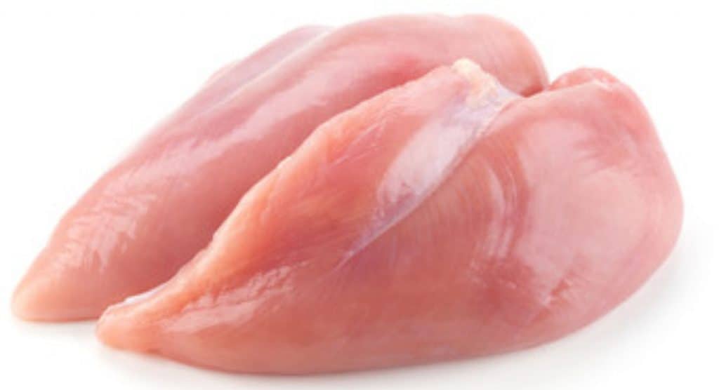 raw chicken breasts on a white background