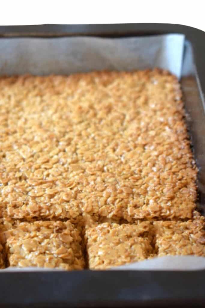 a pan of british flap jack with some cut into bars