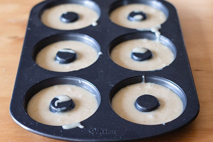 the batter added to the donut pan