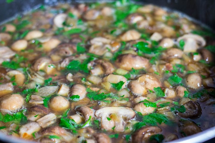 the sherry added to the pan with the mushroom mixture