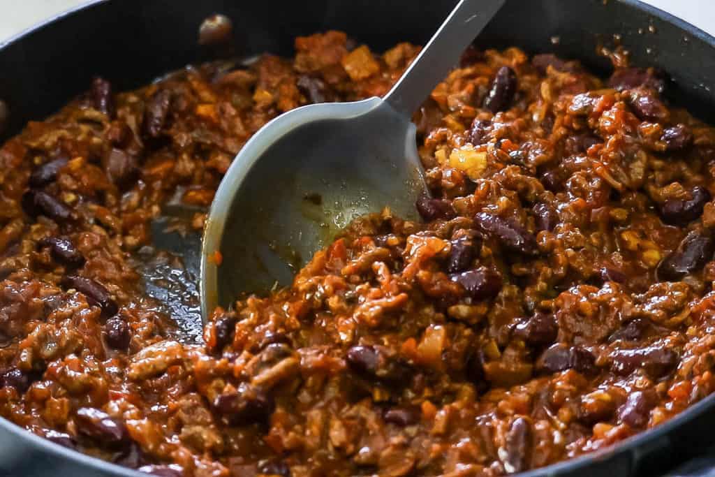 Chili in the pan ready to serve