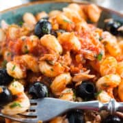 Pasta With Tuna and Olives served and ready to eat