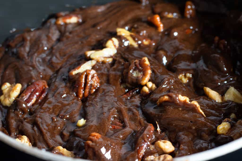 the nuts added to the pan with the brownie batter