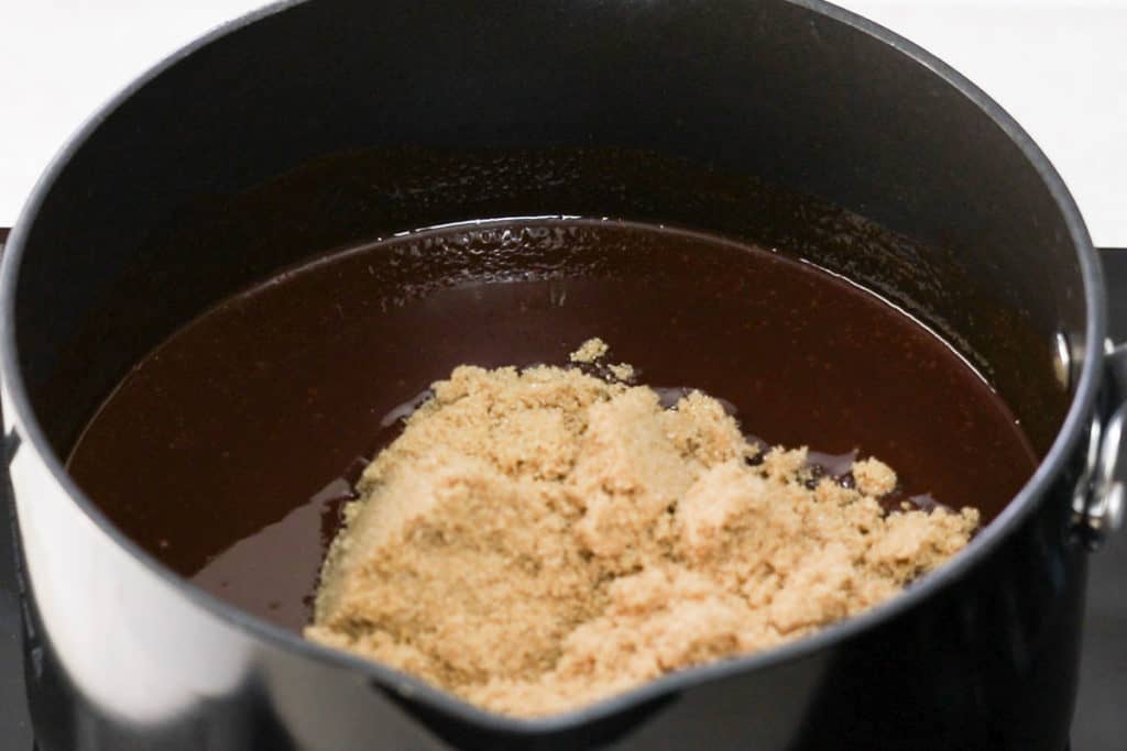 the brown sugar added to the pan with the chocolate mixture