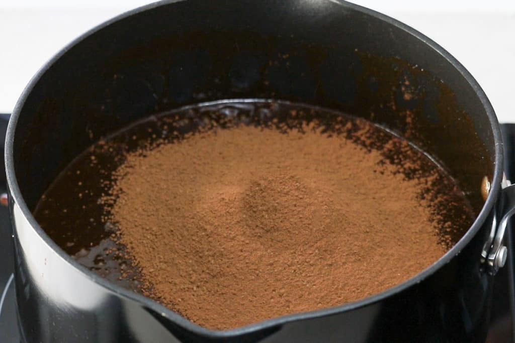 cocoa powder added to the chocolate  mixture