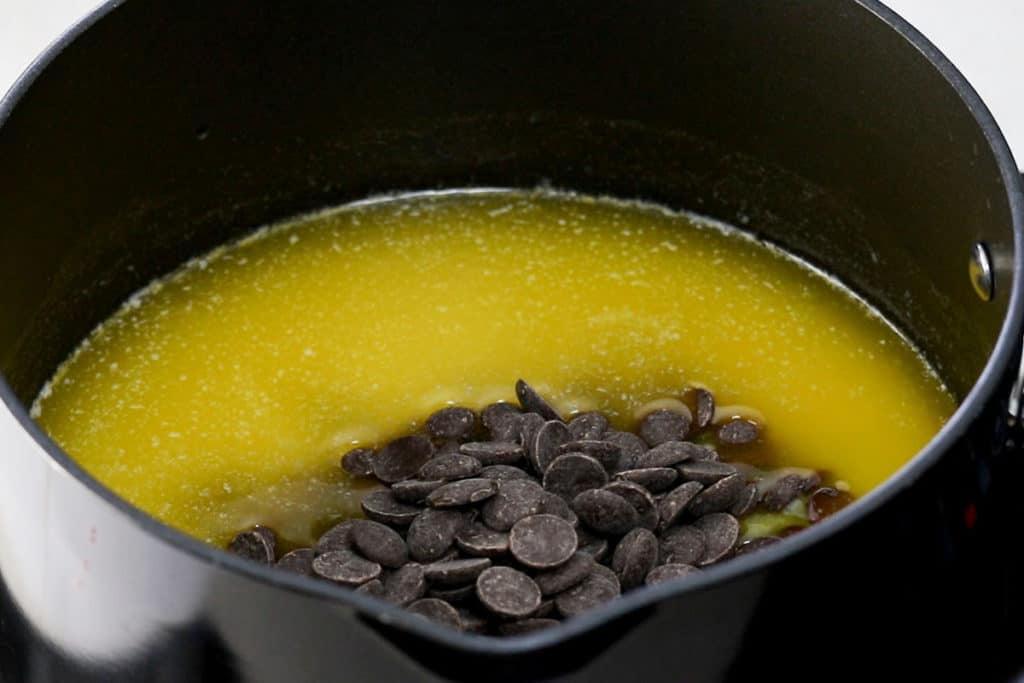 Chocolate in a pan with melted butter