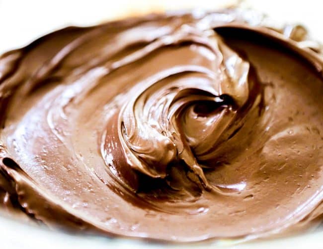 Chocolate Frosting swirled in a bowl ready to serve