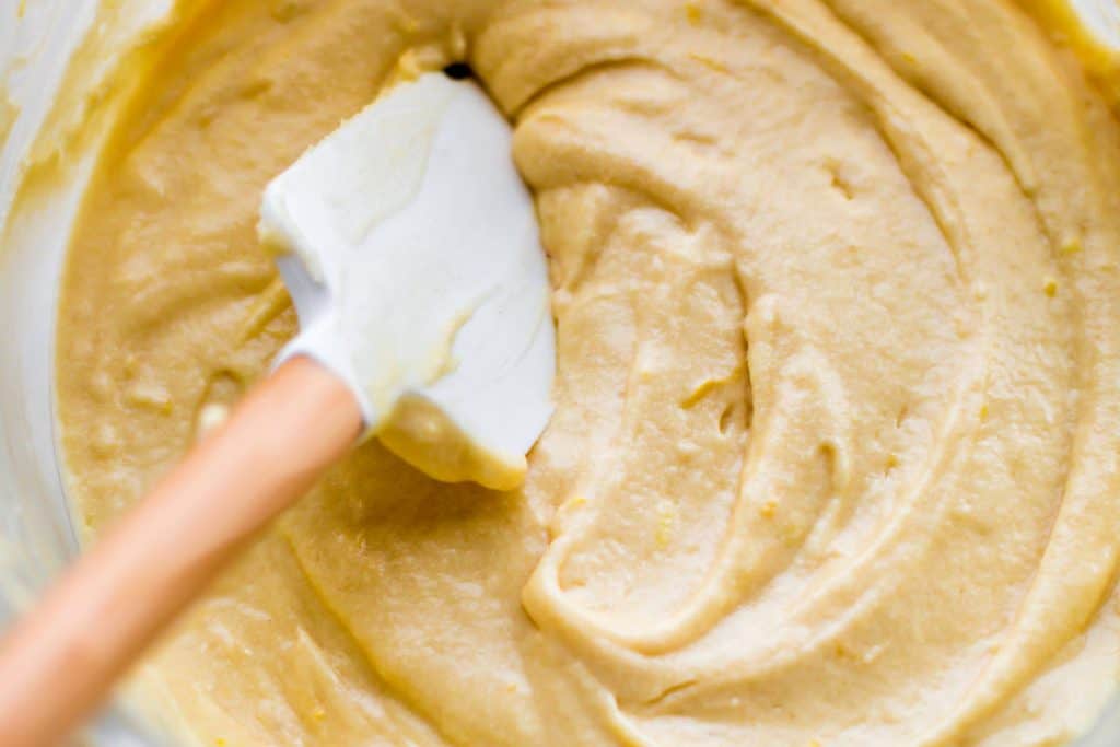 The Lemon Sponge Cake batter in a mixing bowl