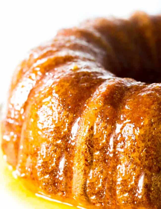 The orange cake covered in the wet claze