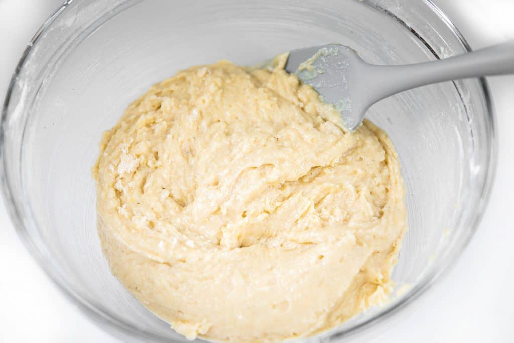 the thick batter mixed in a bowl