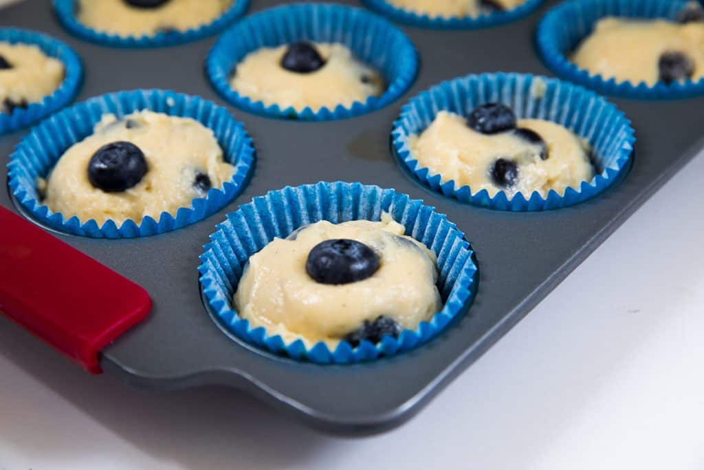 the blueberry muffin better added to the muffin pan