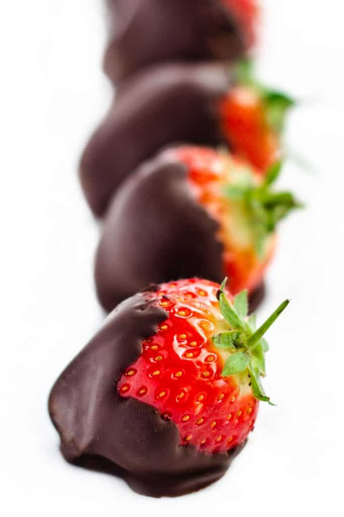 Close-up of strawberries covered in chocolate