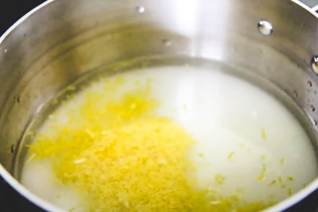 a pot of water lemon zest and sugar