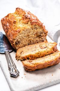 a sliced Banana Bread on a serving dish