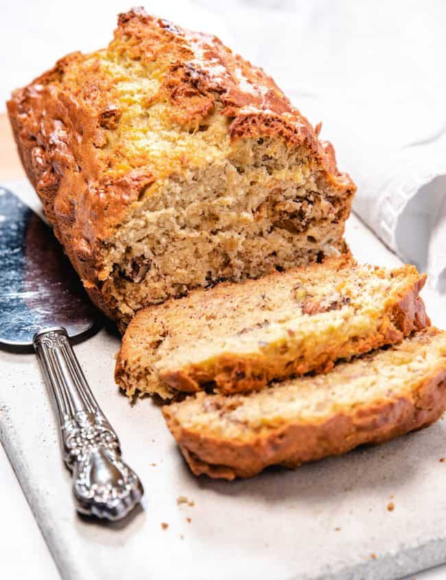 a sliced Banana Bread on a serving dish