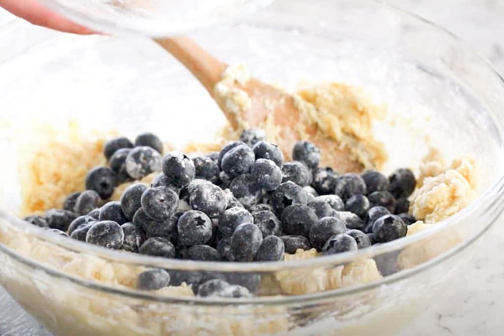 Blueberries added to the bowl with the scone mixture