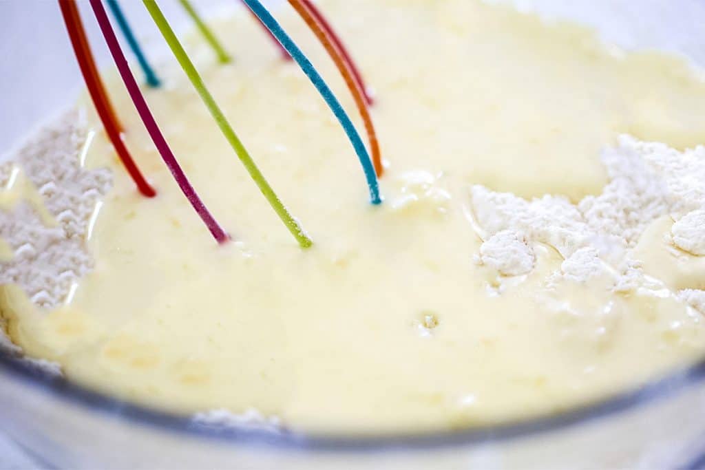 the wet mixture added to the flour mixture