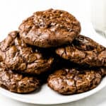a pile of brownie cookies on a plate