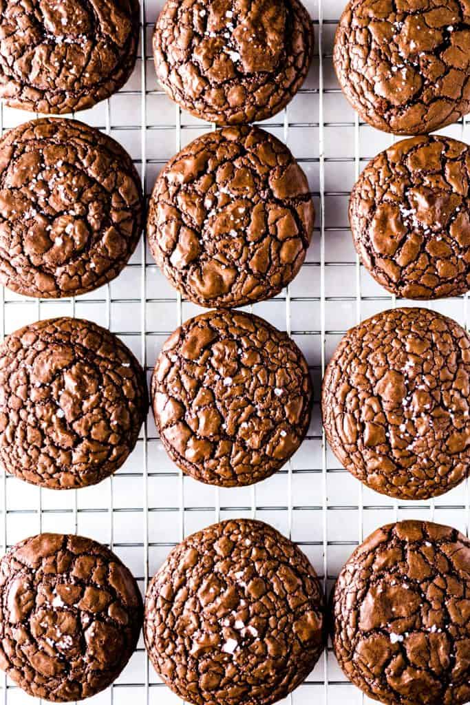 Chocolate cookies on a white background.