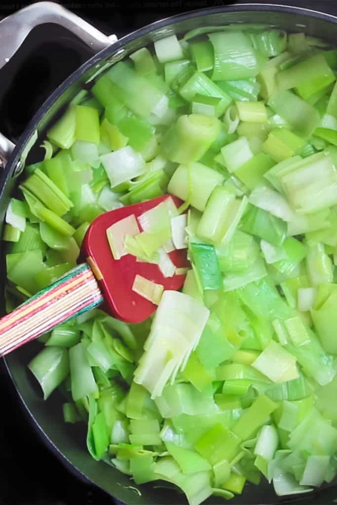 cooked leeks in a pan