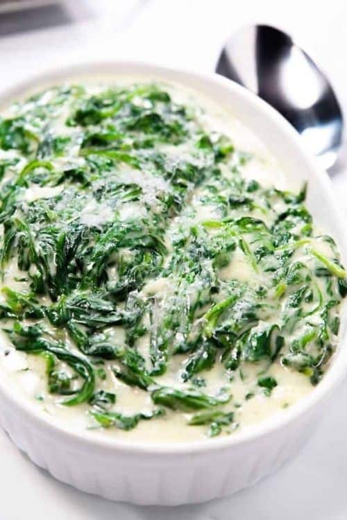 creamed spinach in a bowl ready to serve