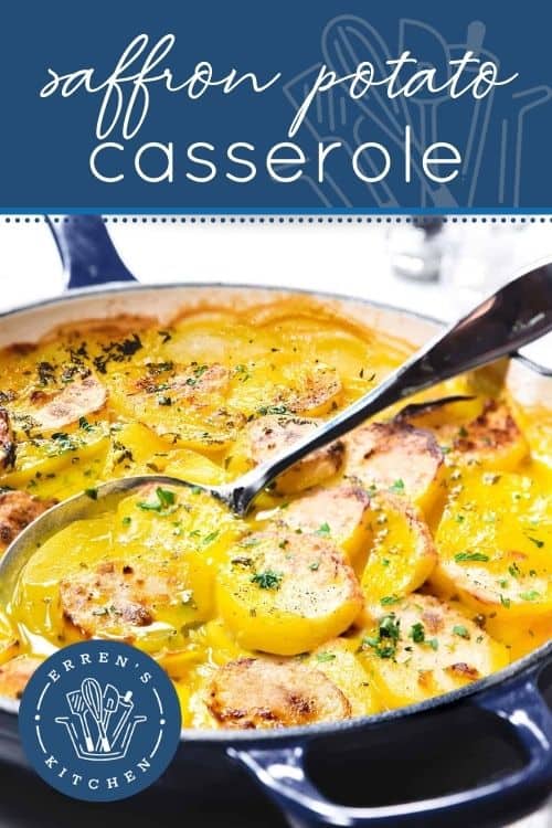 saffron potato casserole ready to serve