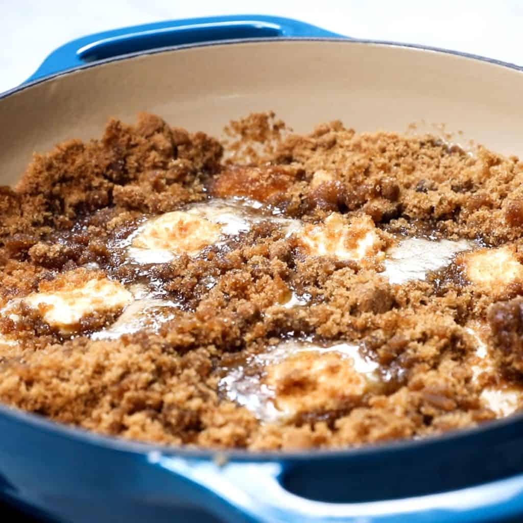 butter and brown sugar cooking in  a pan
