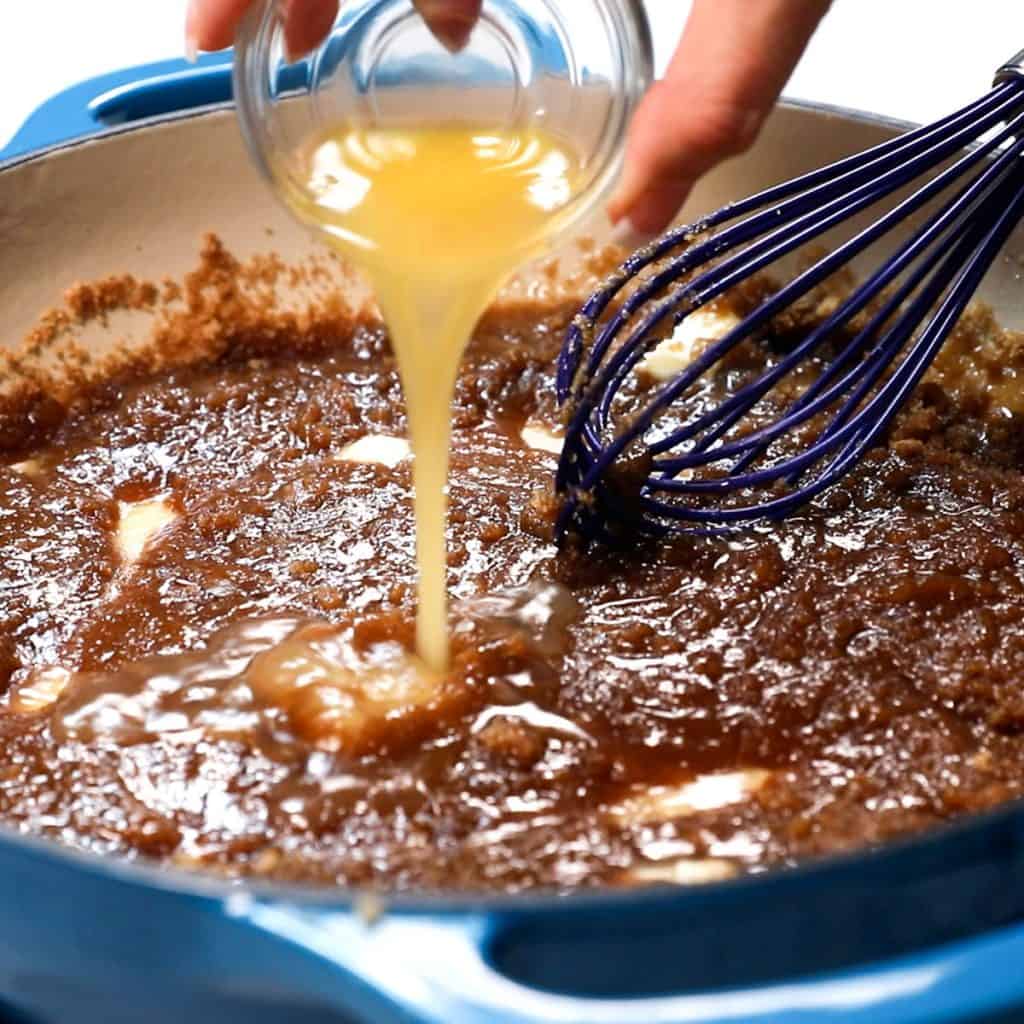 orange juice added to the sugar mixture
