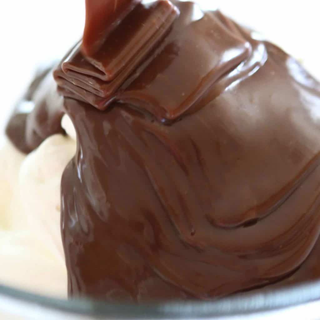 melted chocolate added to the cake batter