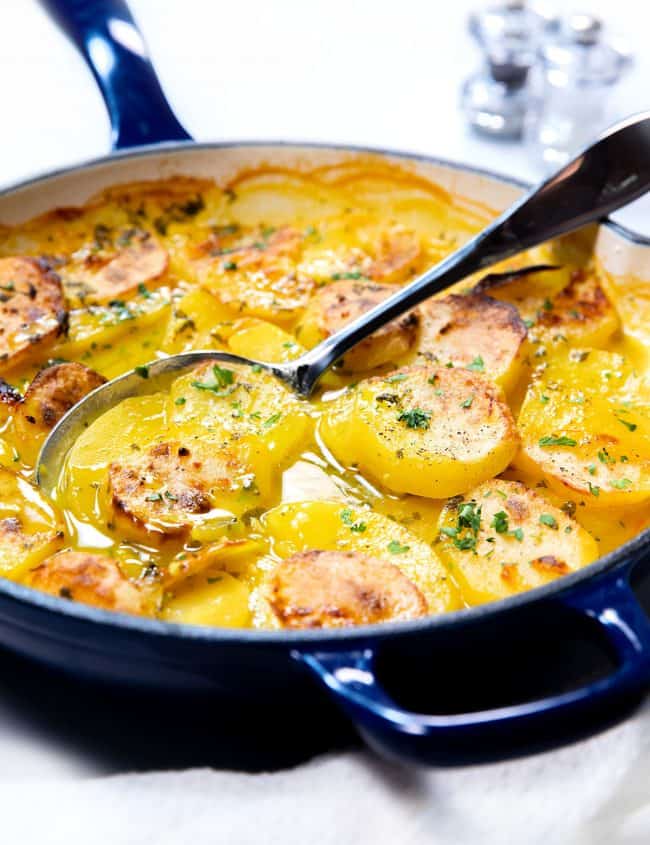 Saffron potato casserole ready to serve