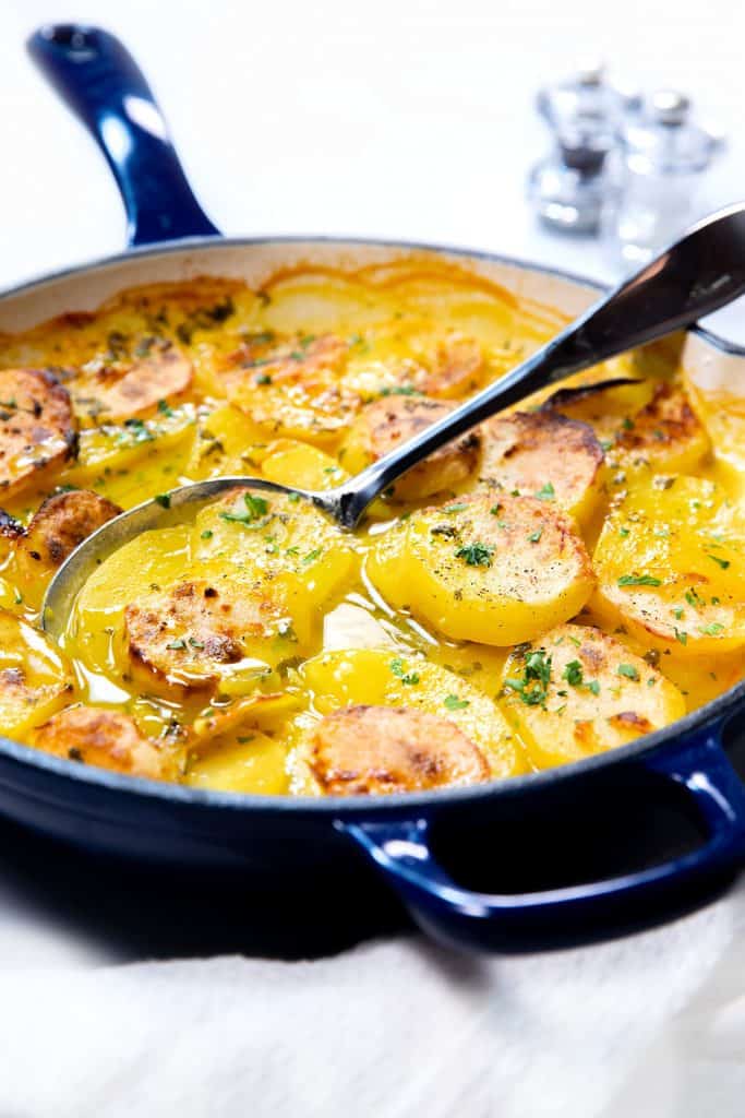 Saffron potato casserole ready to serve