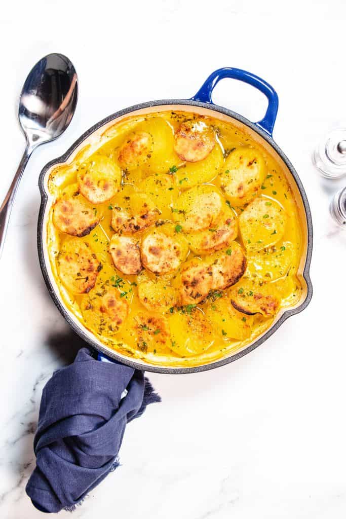 saffron potato bake ready to be served
