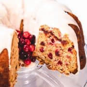Cranberry Bundt Cake with a swirl of cranberry sauce
