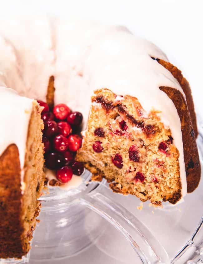 Cranberry Bundt Cake with a swirl of cranberry sauce
