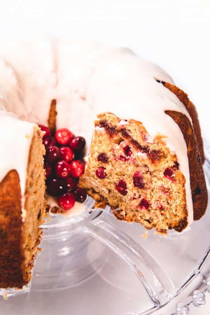 Cranberry Bundt Cake with a swirl of cranberry sauce