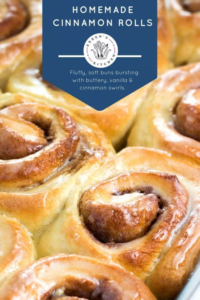 A pan of Cinnamon Rolls with a glaze on top
